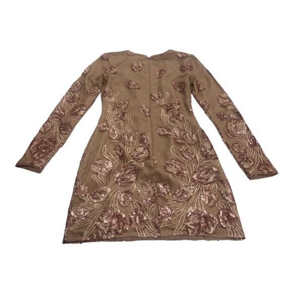 DRESS THE POPULATION Small Nude Sequin Lace Floral Cocktail Dress Bronze/Nude - Picture 6 of 6